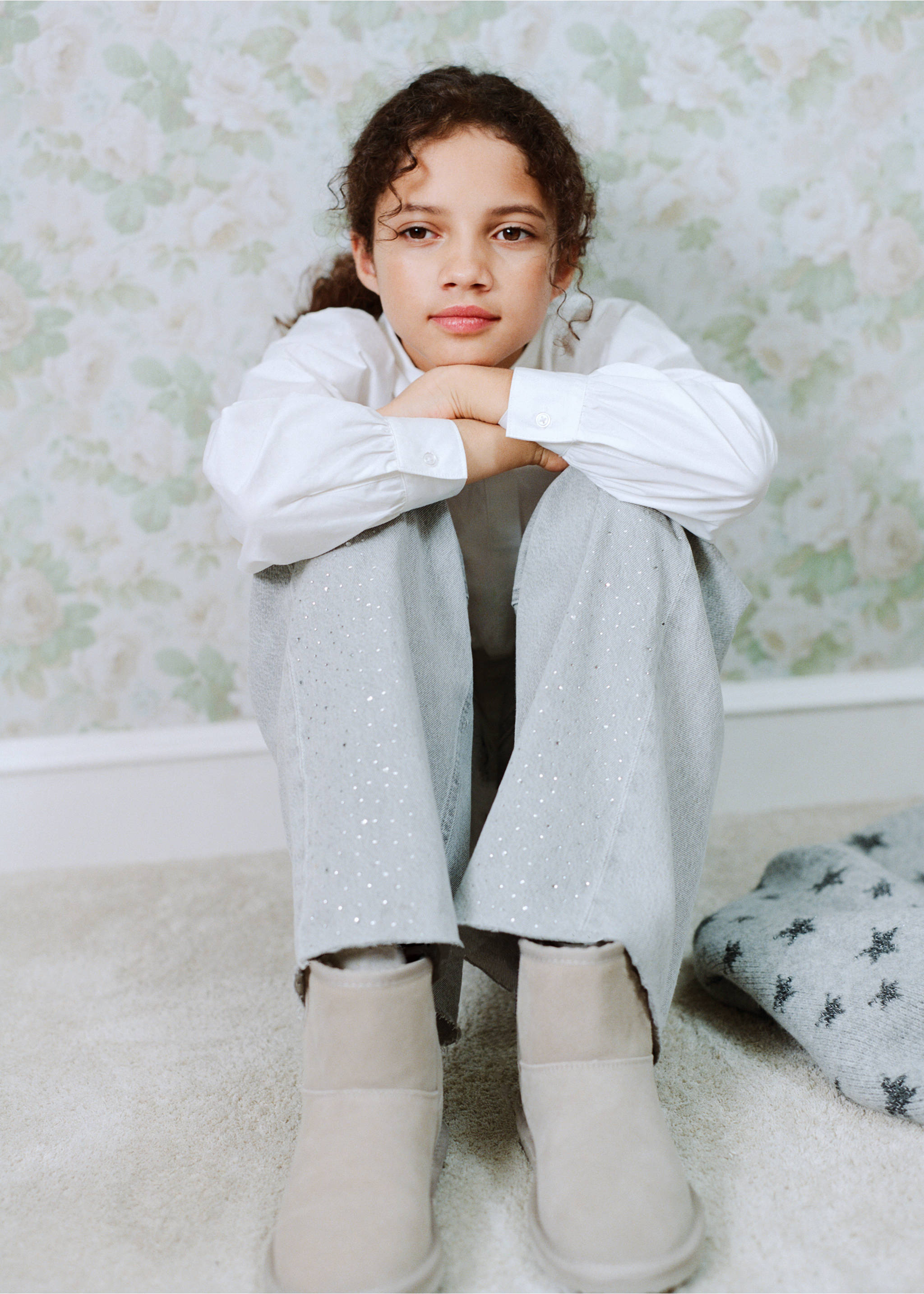 Wide leg jeans with rhinestones - Medium plane, Denim Grey. Ref: 27091169-01.