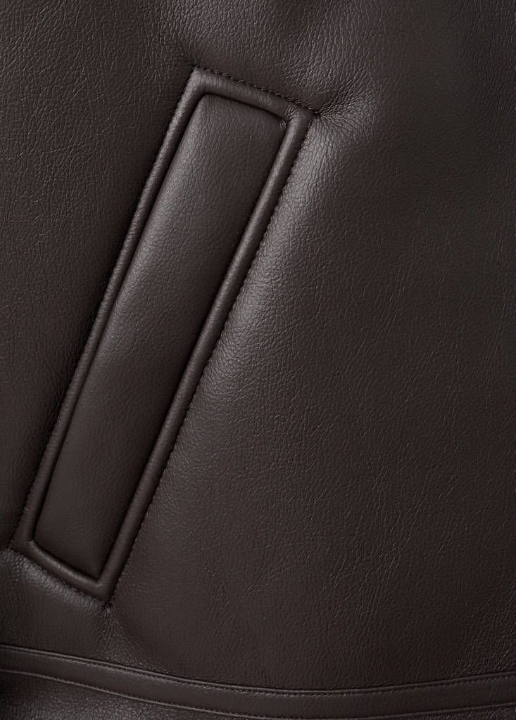 Faux-leather fleece jacket — Chocolate
