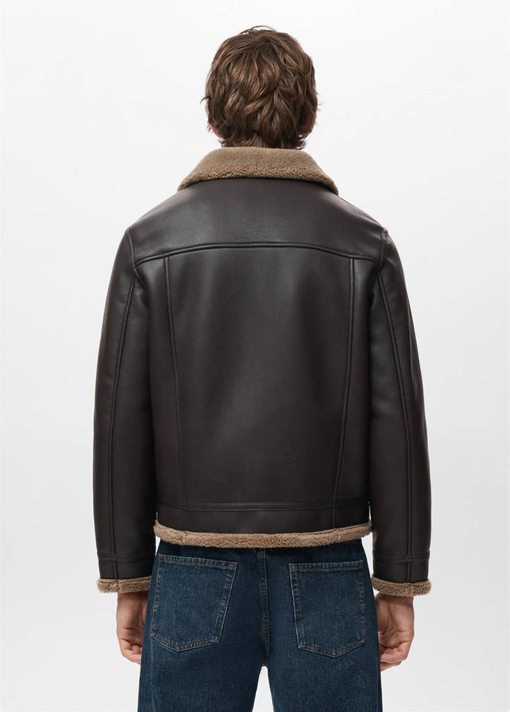Faux-leather fleece jacket — Chocolate