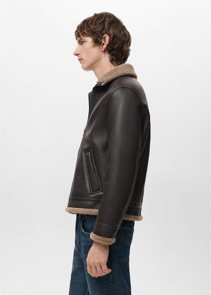 Faux-leather fleece jacket — Chocolate