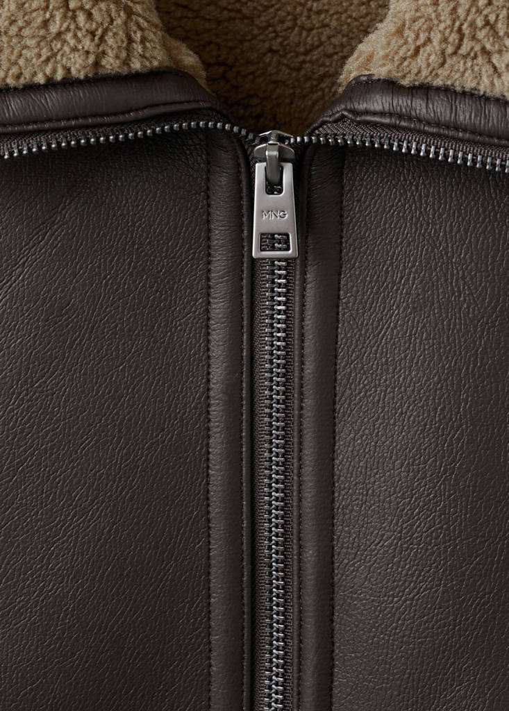 Faux-leather fleece jacket — Chocolate