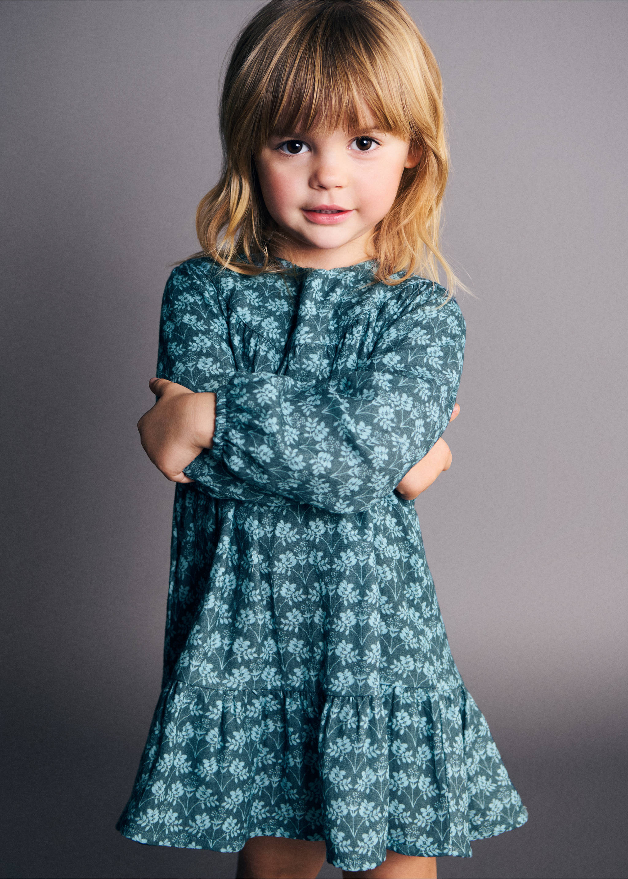 Vestido algodón flores - Plano medio, Esmeralda. Ref: 27091174-00.