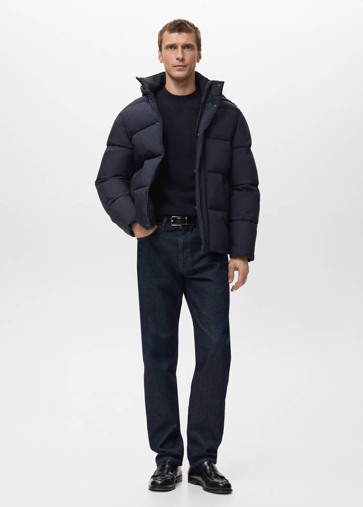 Short water-repellent puffer jacket — Navy