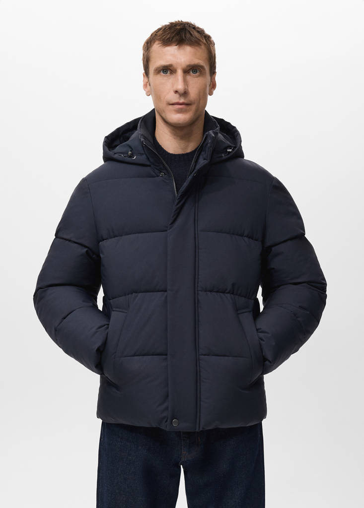 Short water-repellent puffer jacket — Navy