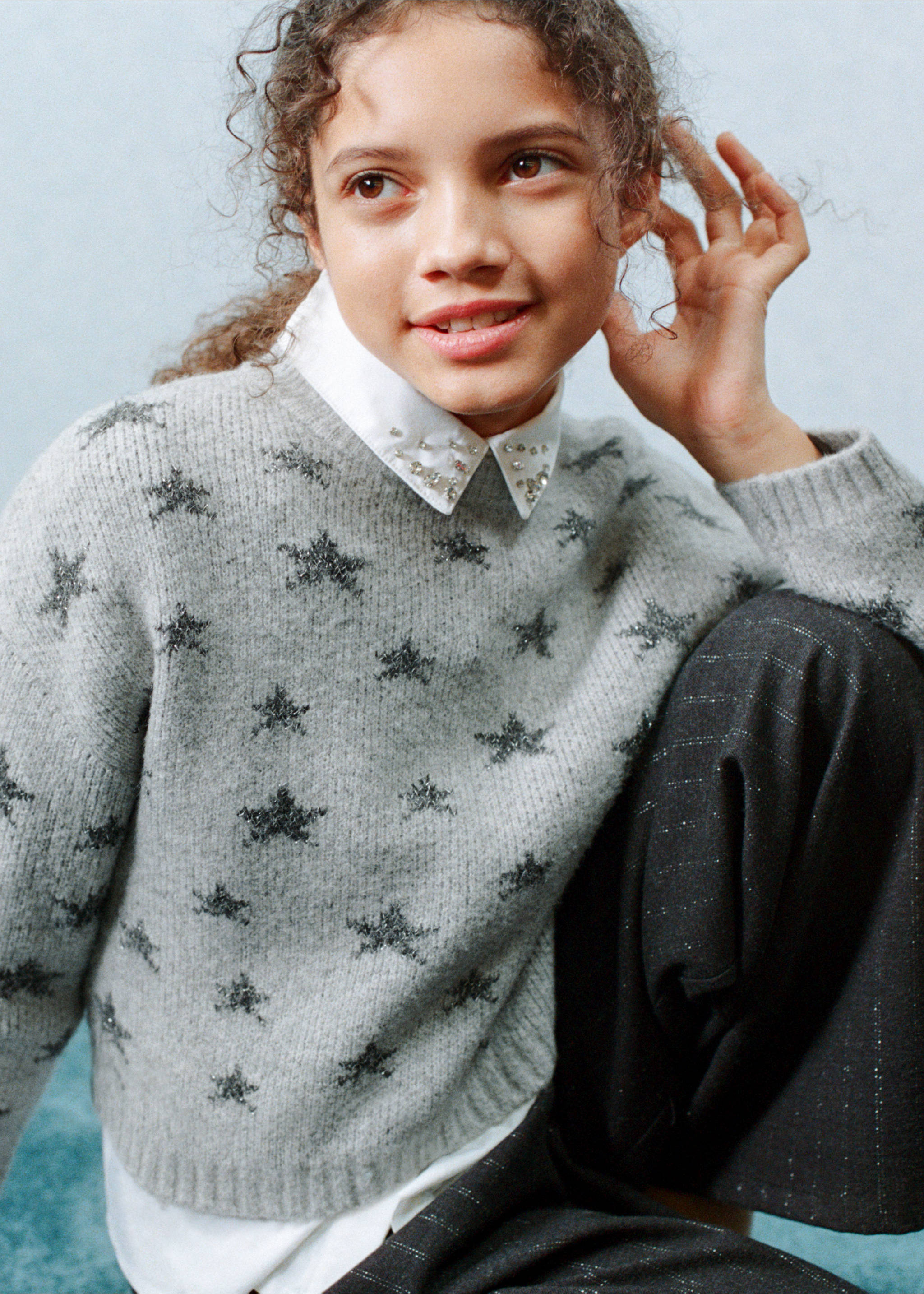 Jersey lurex estrellas - Plano medio, Gris. Ref: 27091178-00.