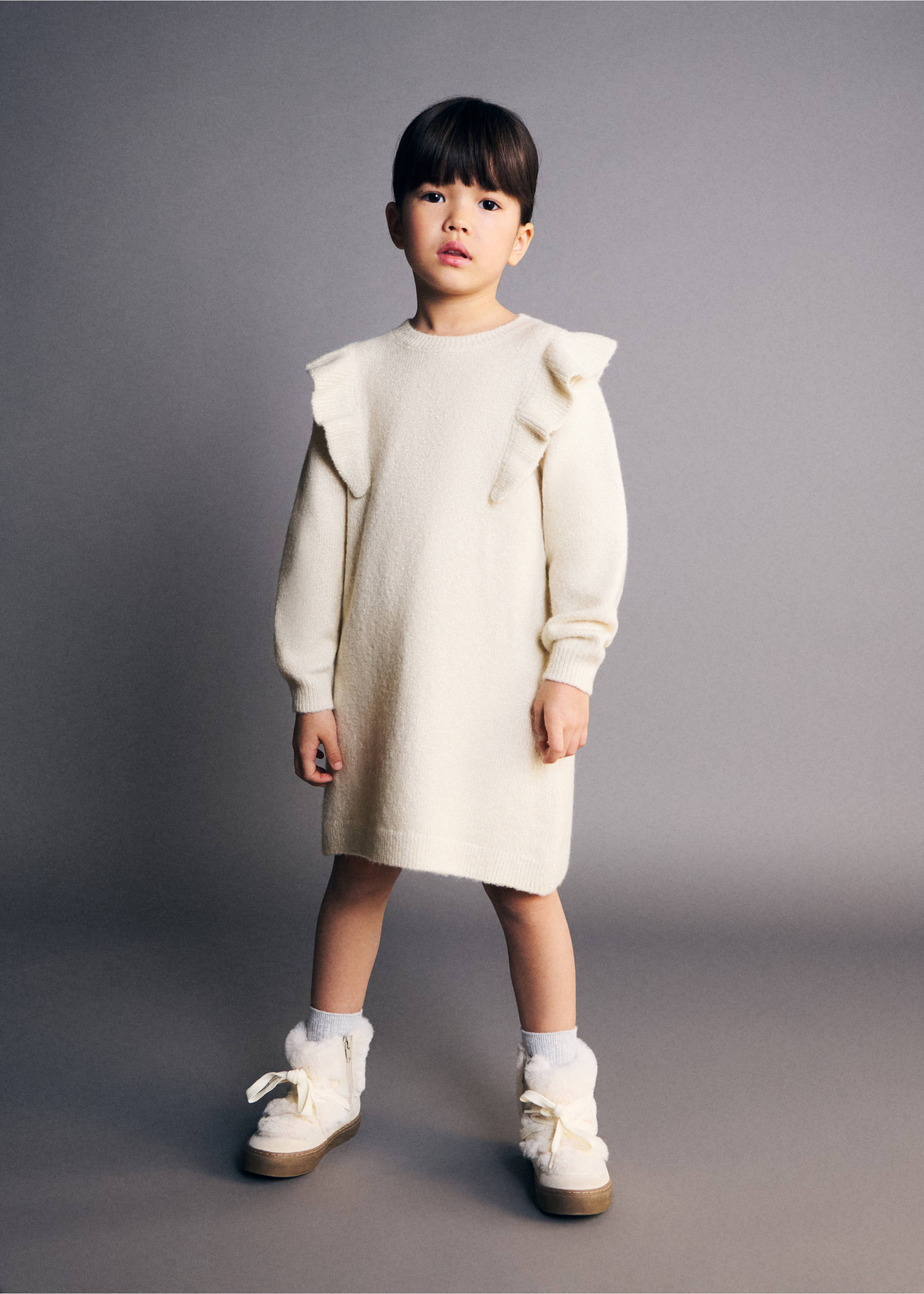 Lurex ruffled dress - Medium plane, Beige. Ref: 27091180-00.