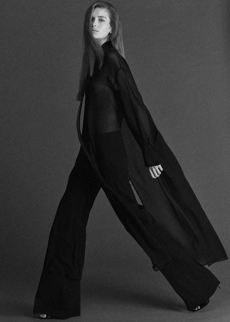 Long silk shirt with foulard — Black