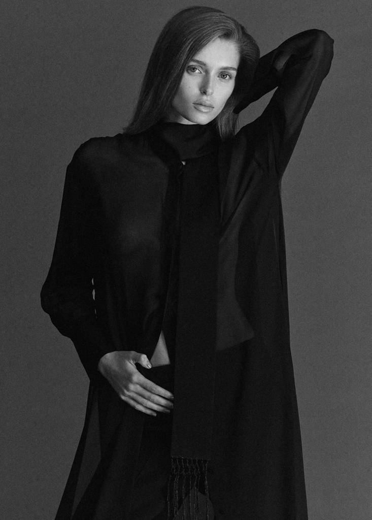 Long silk shirt with foulard — Black