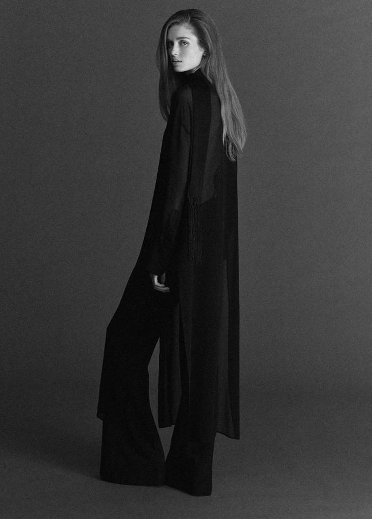Long silk shirt with foulard — Black