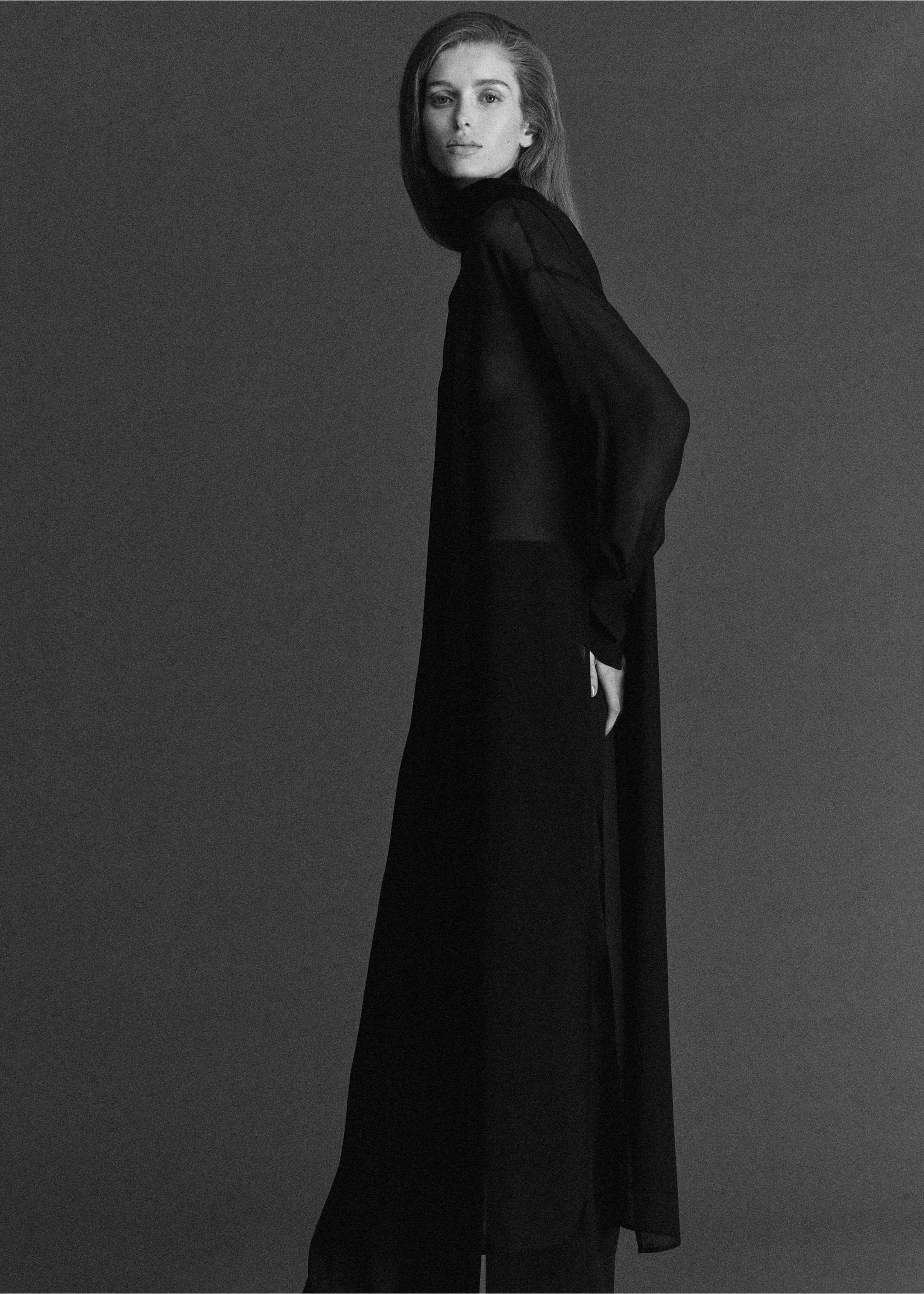 Long silk shirt with foulard - Details of the article 1, Black. Ref: 27091182-00.