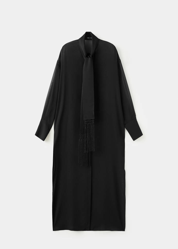 Long silk shirt with foulard — Black