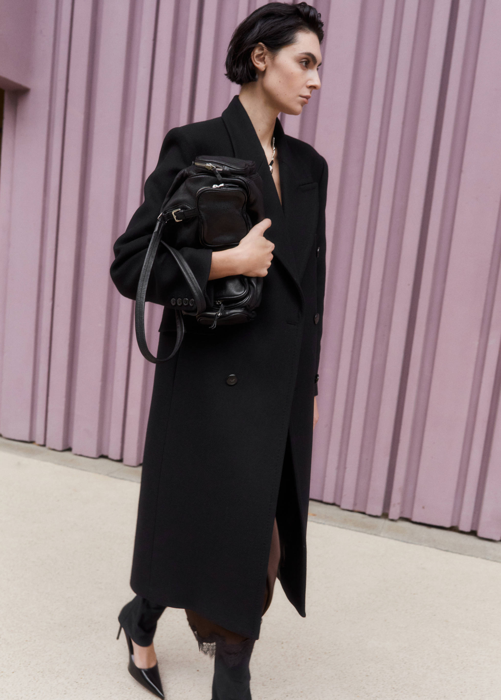 Double-breasted wool coat - General plane