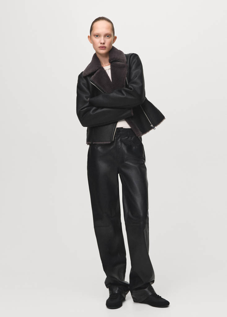 Faux-fur biker jacket — Black