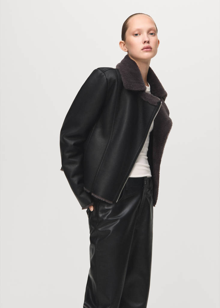 Faux-fur biker jacket — Black