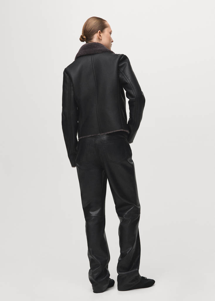 Faux-fur biker jacket — Black
