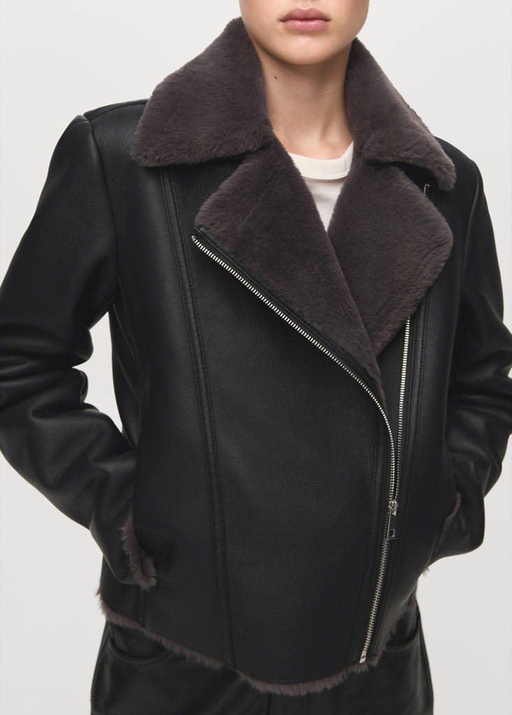 Faux-fur biker jacket — Black