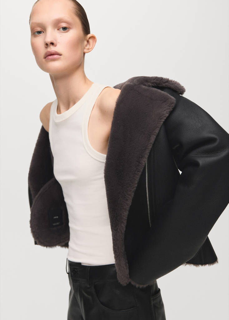 Faux-fur biker jacket — Black