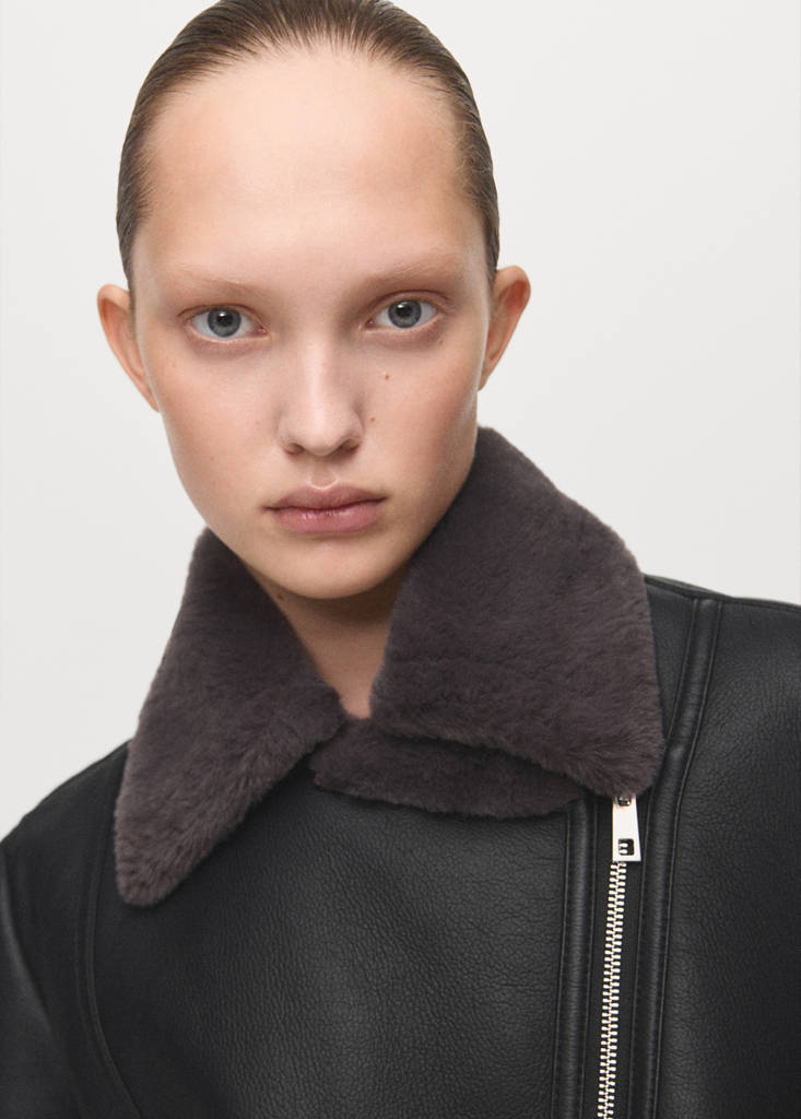 Faux-fur biker jacket — Black