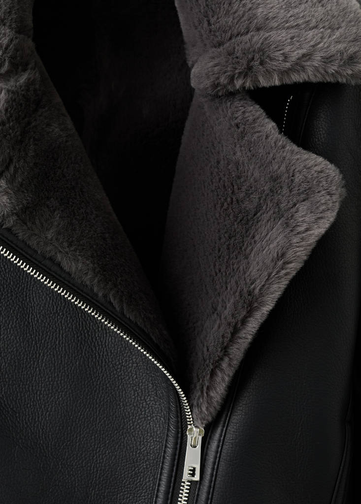 Faux-fur biker jacket — Black