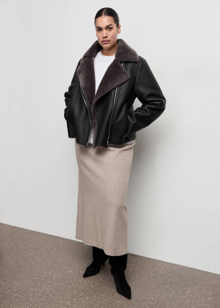 Faux-fur biker jacket — Black