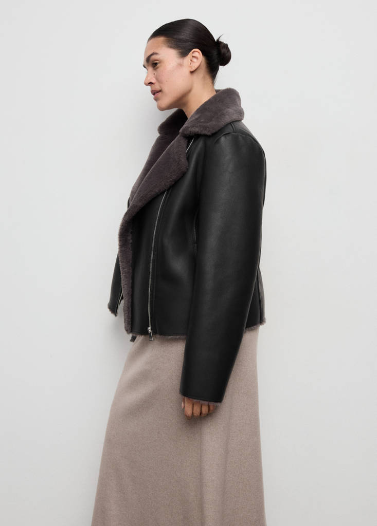 Faux-fur biker jacket — Black
