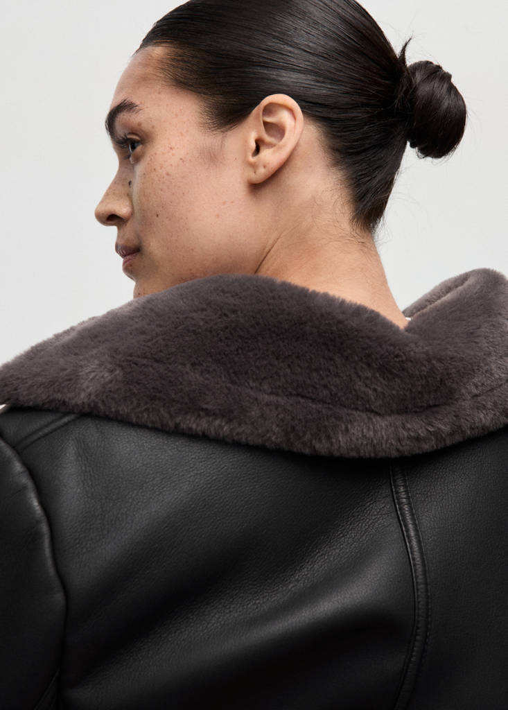 Faux-fur biker jacket — Black