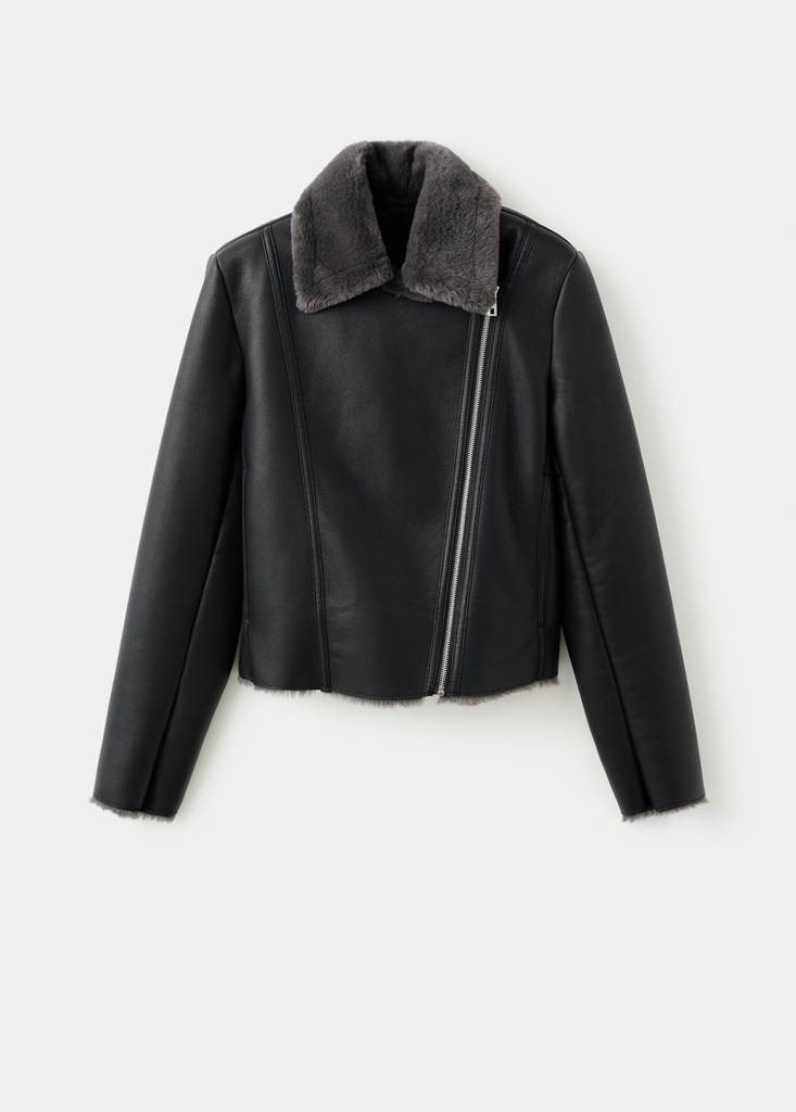 Faux-fur biker jacket — Black