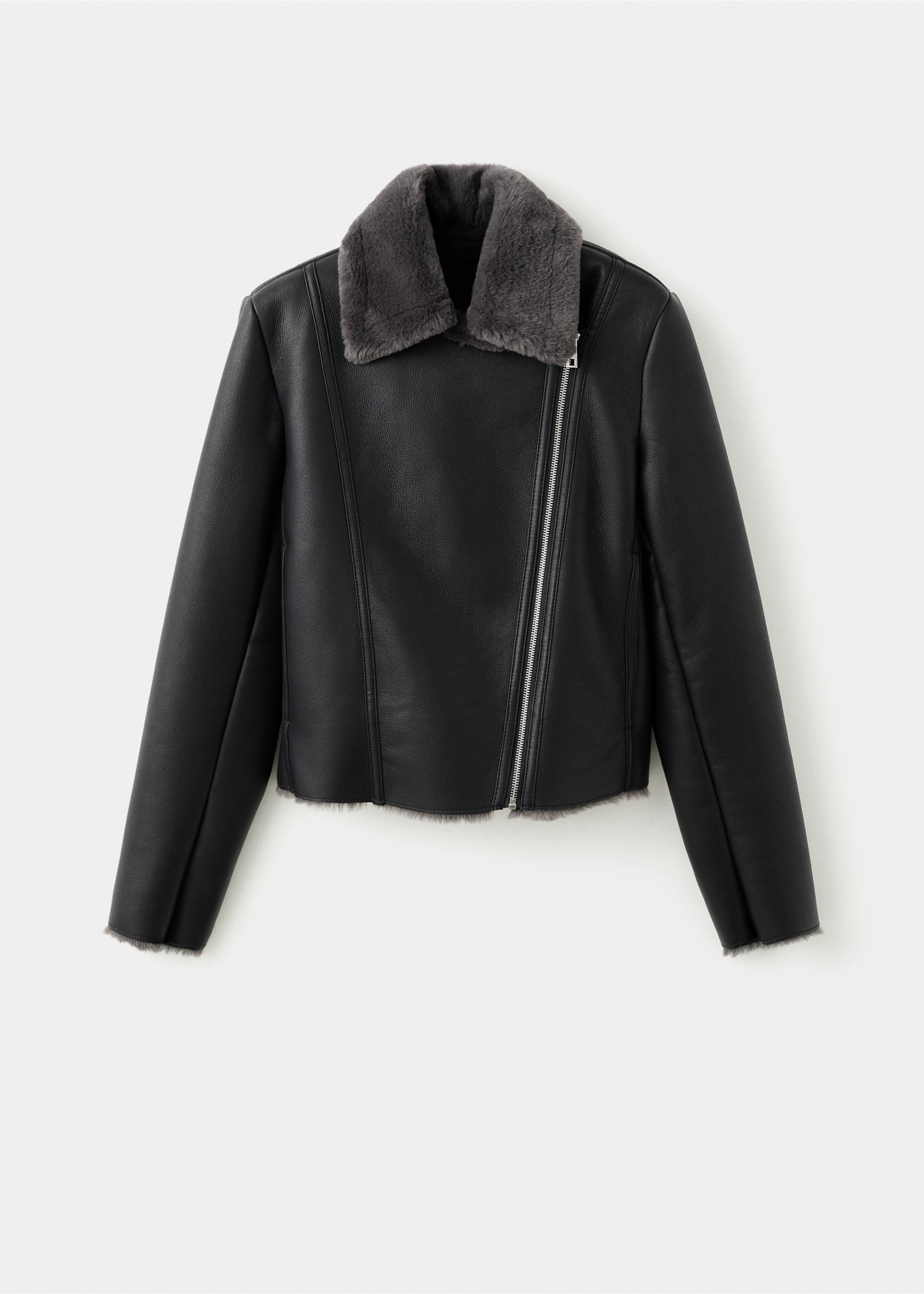 Faux-fur biker jacket - Article without model, Black. Ref: 27091187-00.