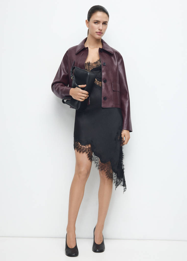 Faux-leather jacket with pockets — Maroon