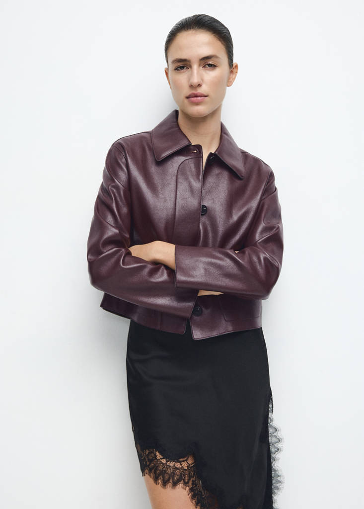 Faux-leather jacket with pockets — Maroon