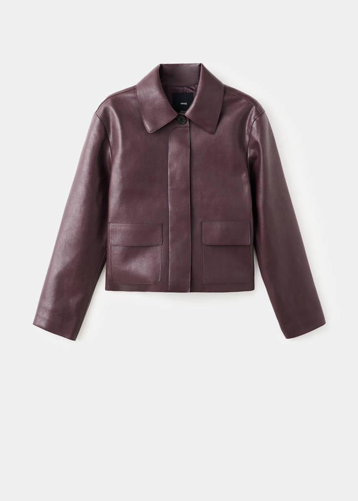 Faux-leather jacket with pockets — Maroon