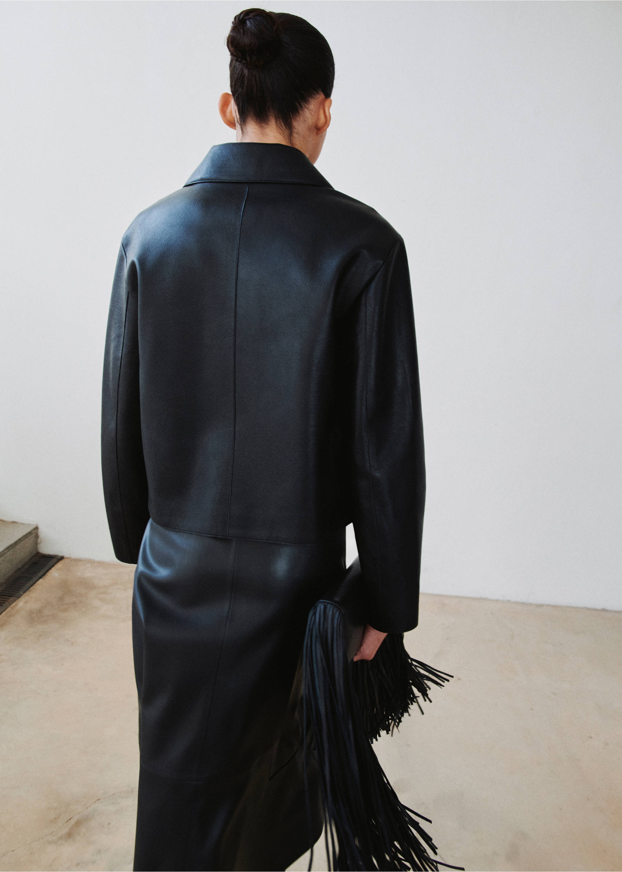 Veste cuir synthétique poches - Verso de l’article, Noir. Ref: 27091189-00.