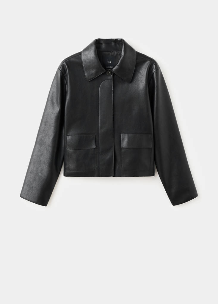 Faux-leather jacket with pockets — Black