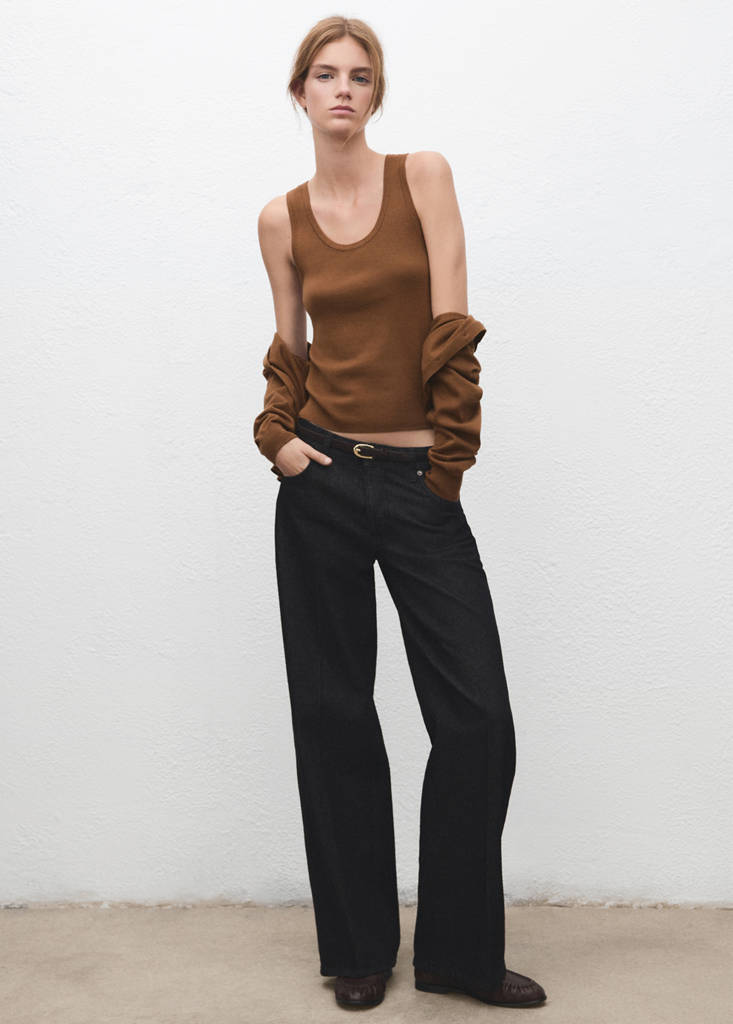 Wool-blend knitted top — Tobacco Brown