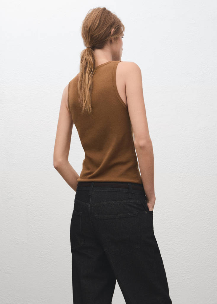 Wool-blend knitted top — Tobacco Brown