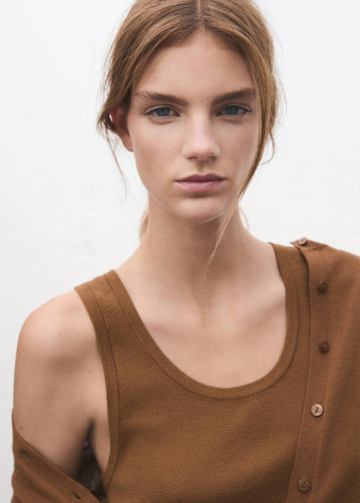 Wool-blend knitted top — Tobacco Brown