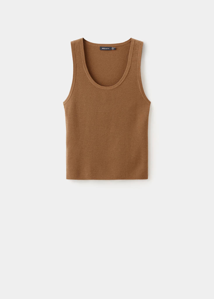 Wool-blend knitted top — Tobacco Brown