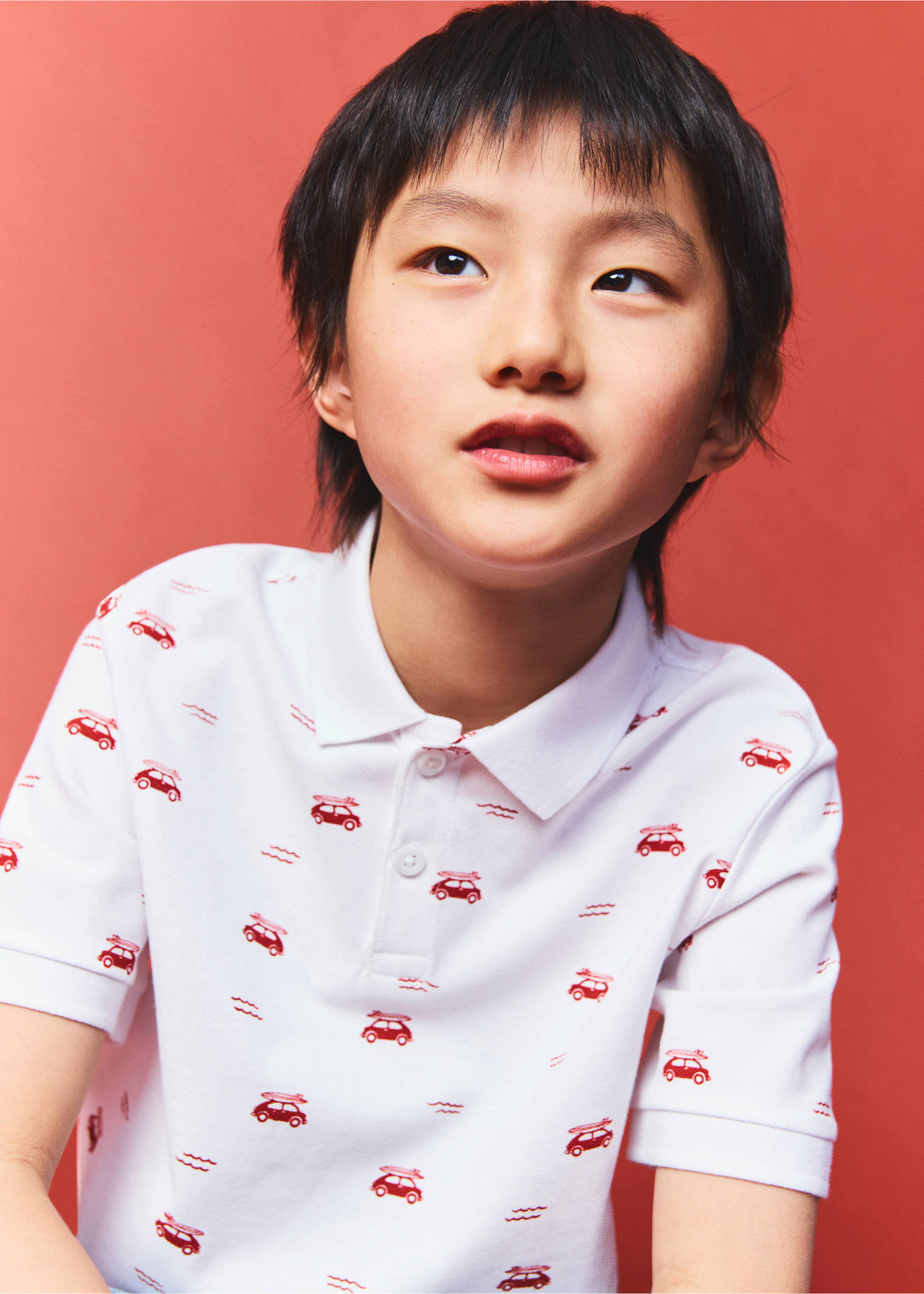 Printed cotton polo shirt - Details of the article 1, White. Ref: 27091196-00.