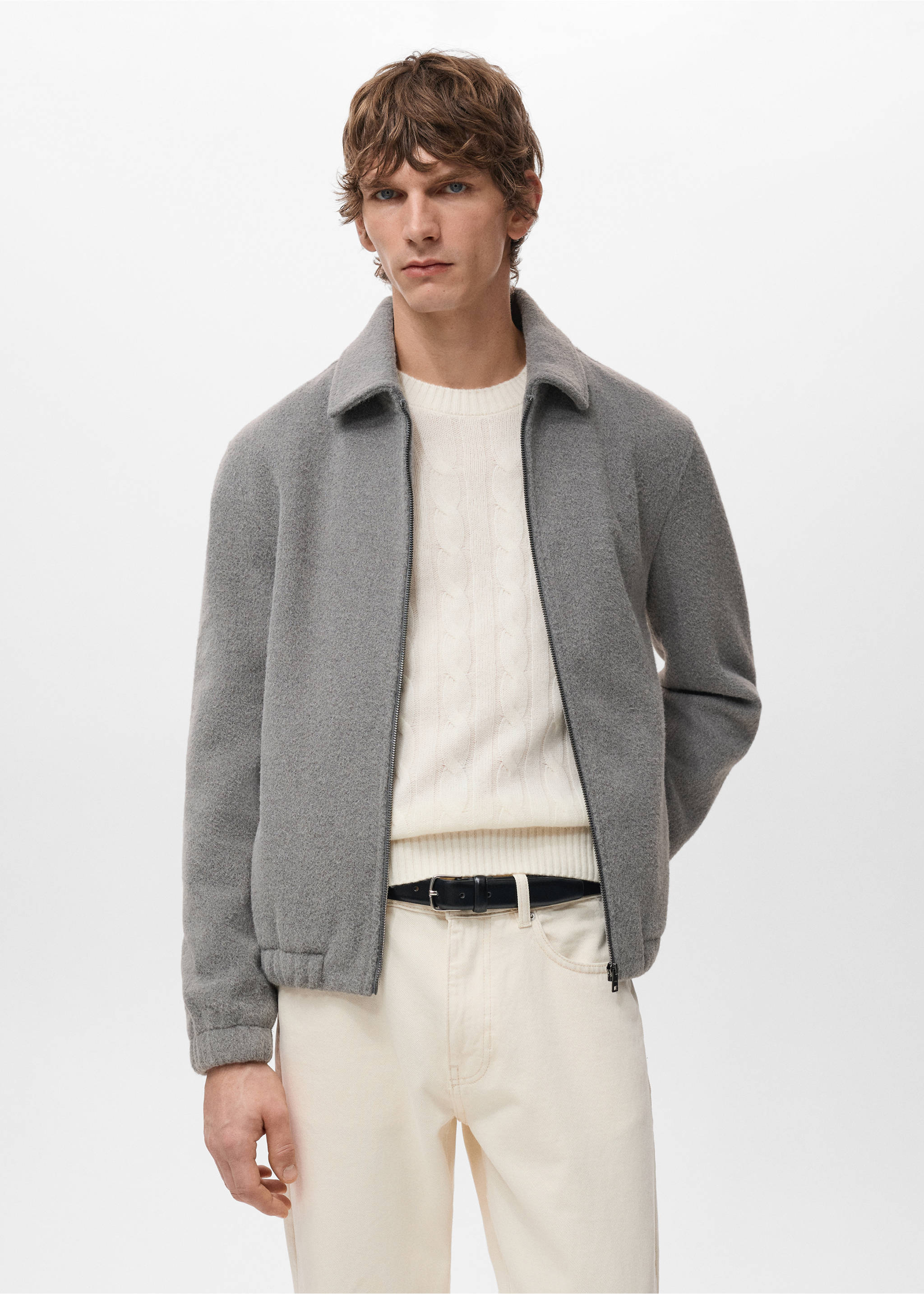 Textured sweatshirt with zip - Medium plane, Light Heather Grey. Ref: 27091210-00.