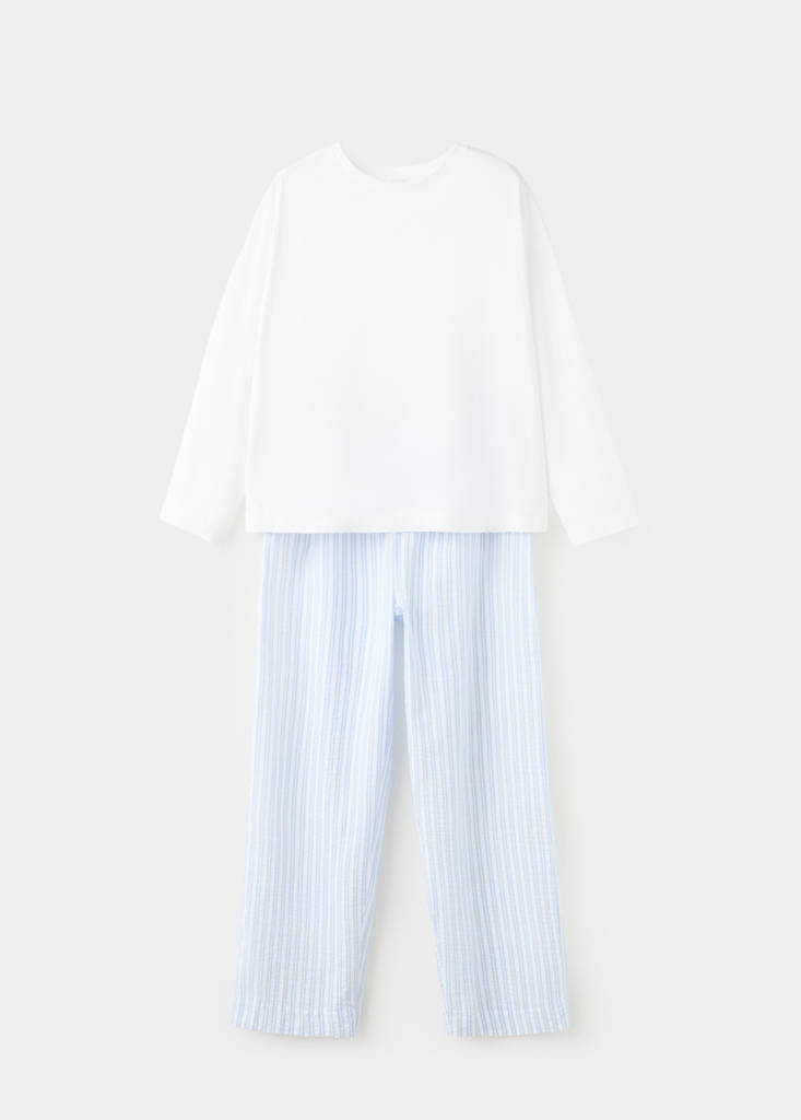 Two-piece cotton striped pyjamas — Blue