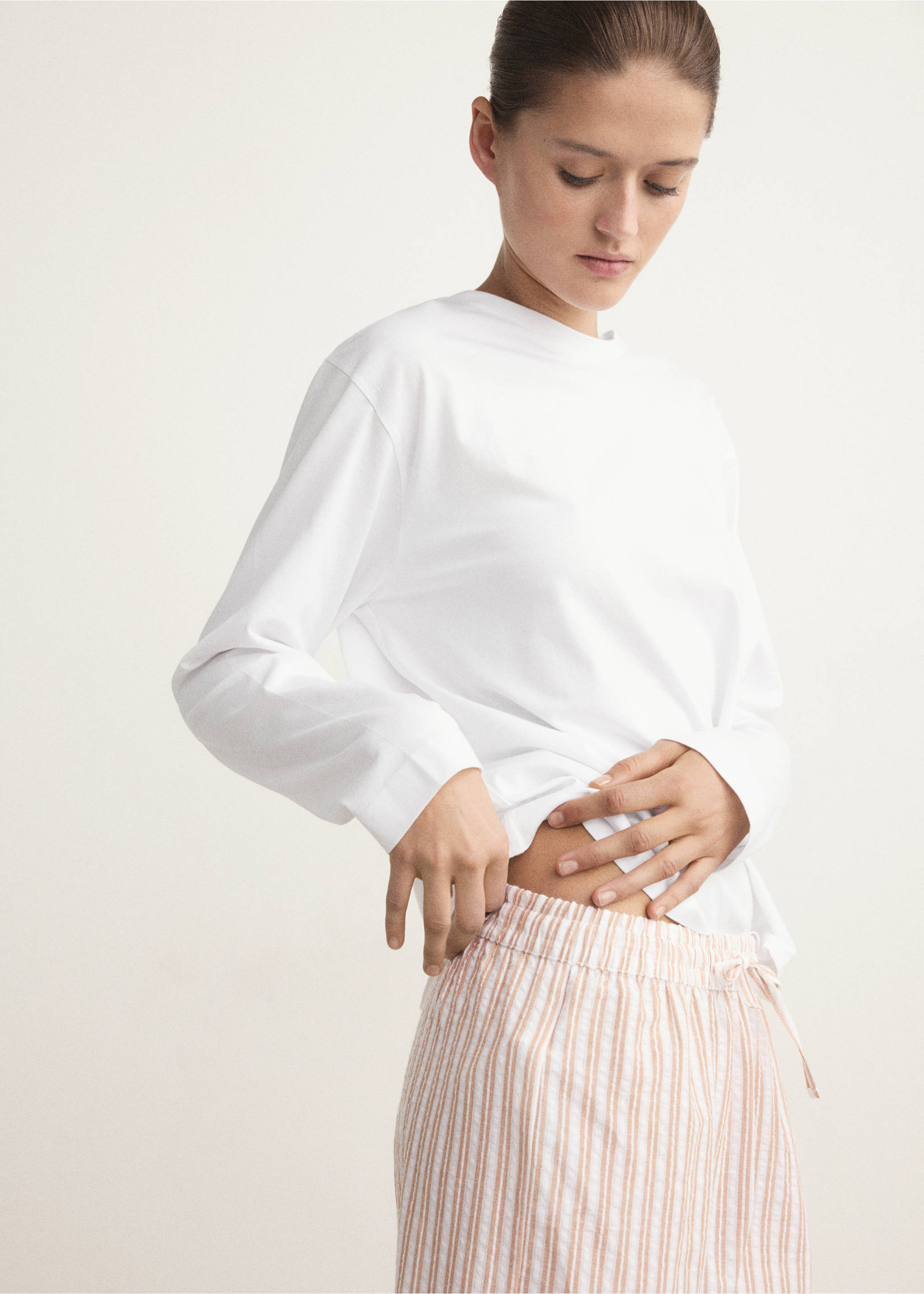 Two-piece cotton striped pyjamas - Medium plane, Russet. Ref: 27091214-00.