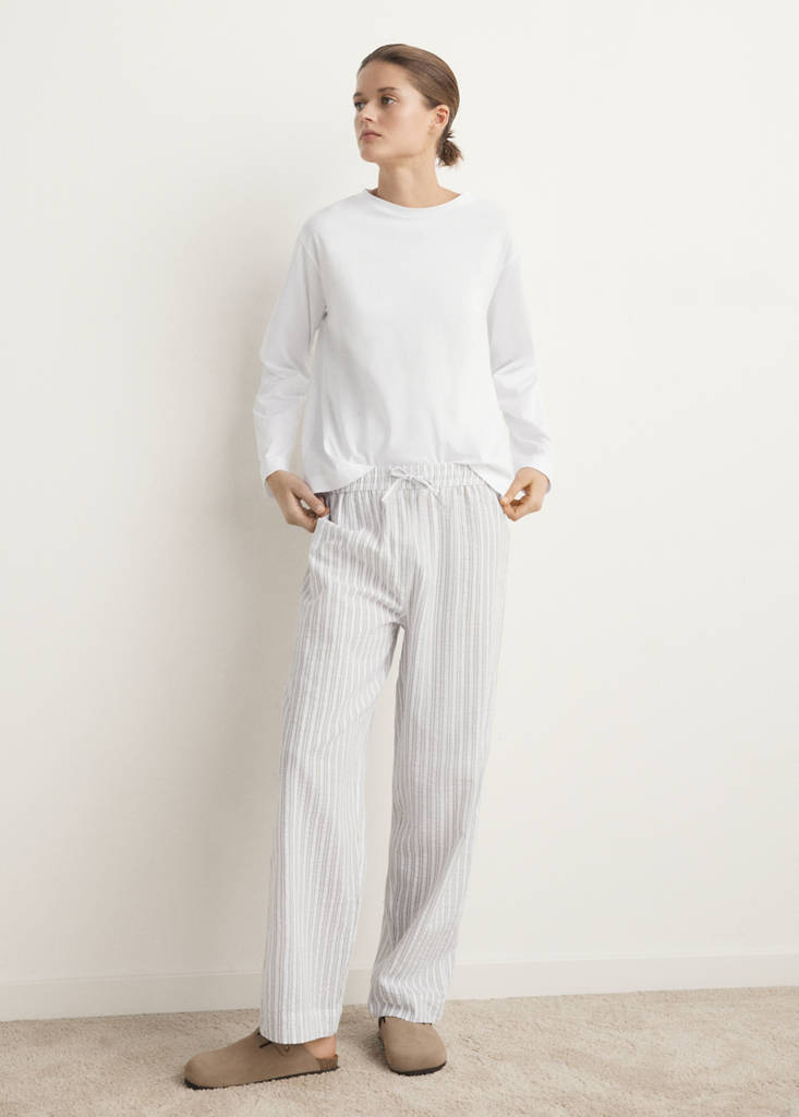 Two-piece cotton striped pyjamas — Grey