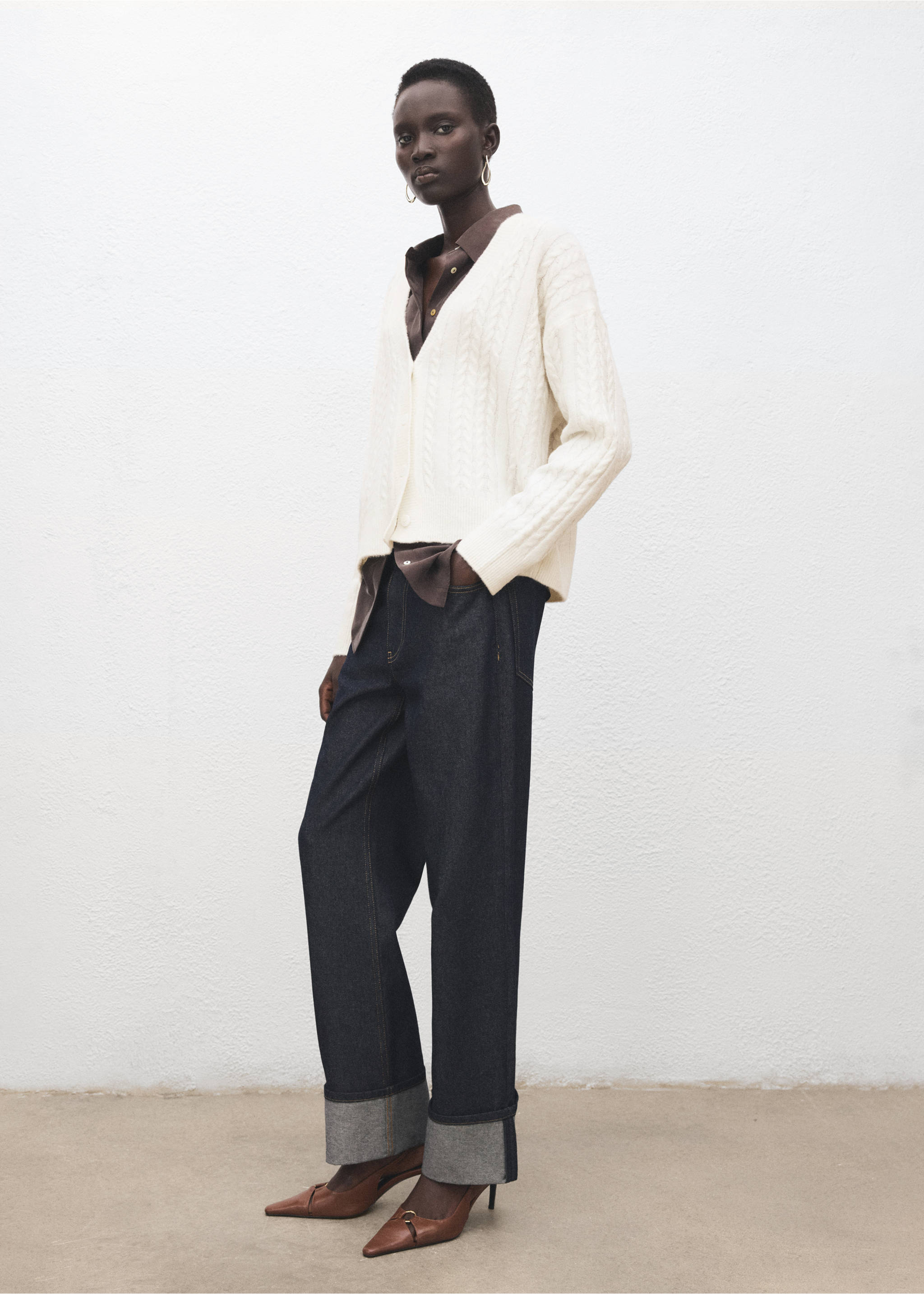 Cárdigan punto trenzado - Plano general, Crudo. Ref: 27091215-00.