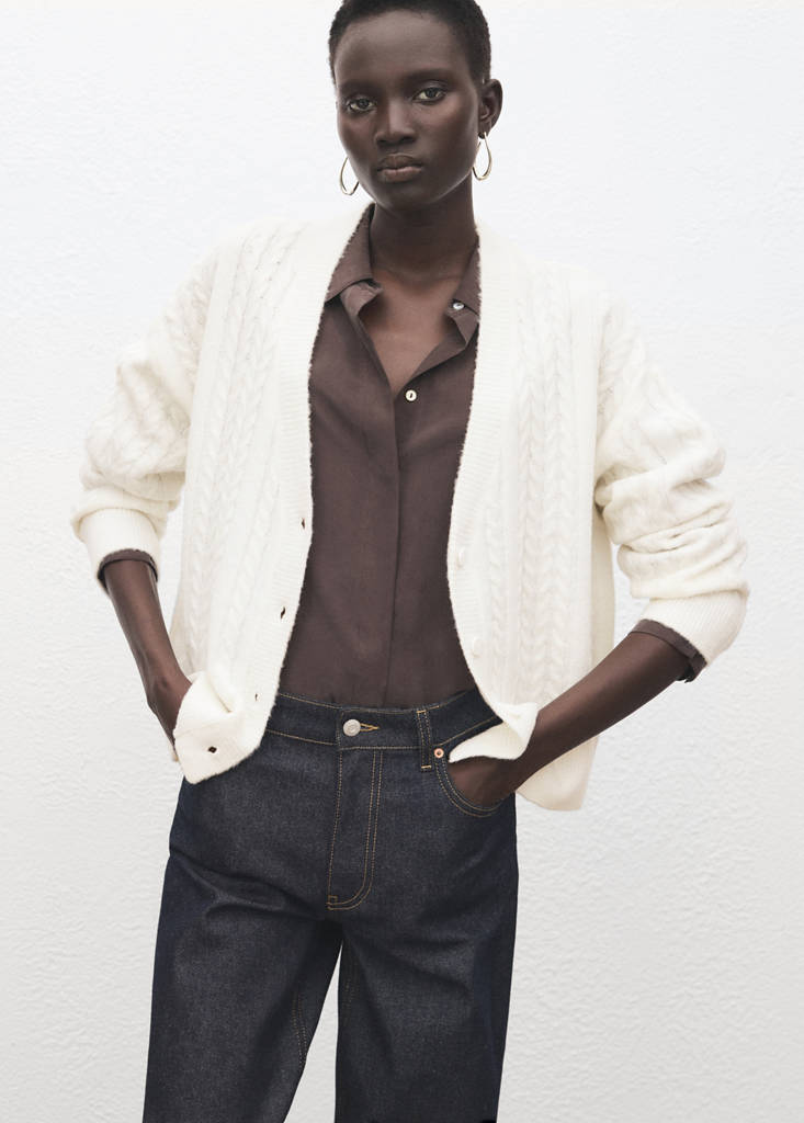 Knitted braided cardigan — Ecru