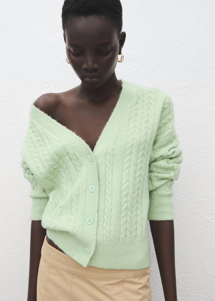 Knitted braided cardigan — Aqua Green