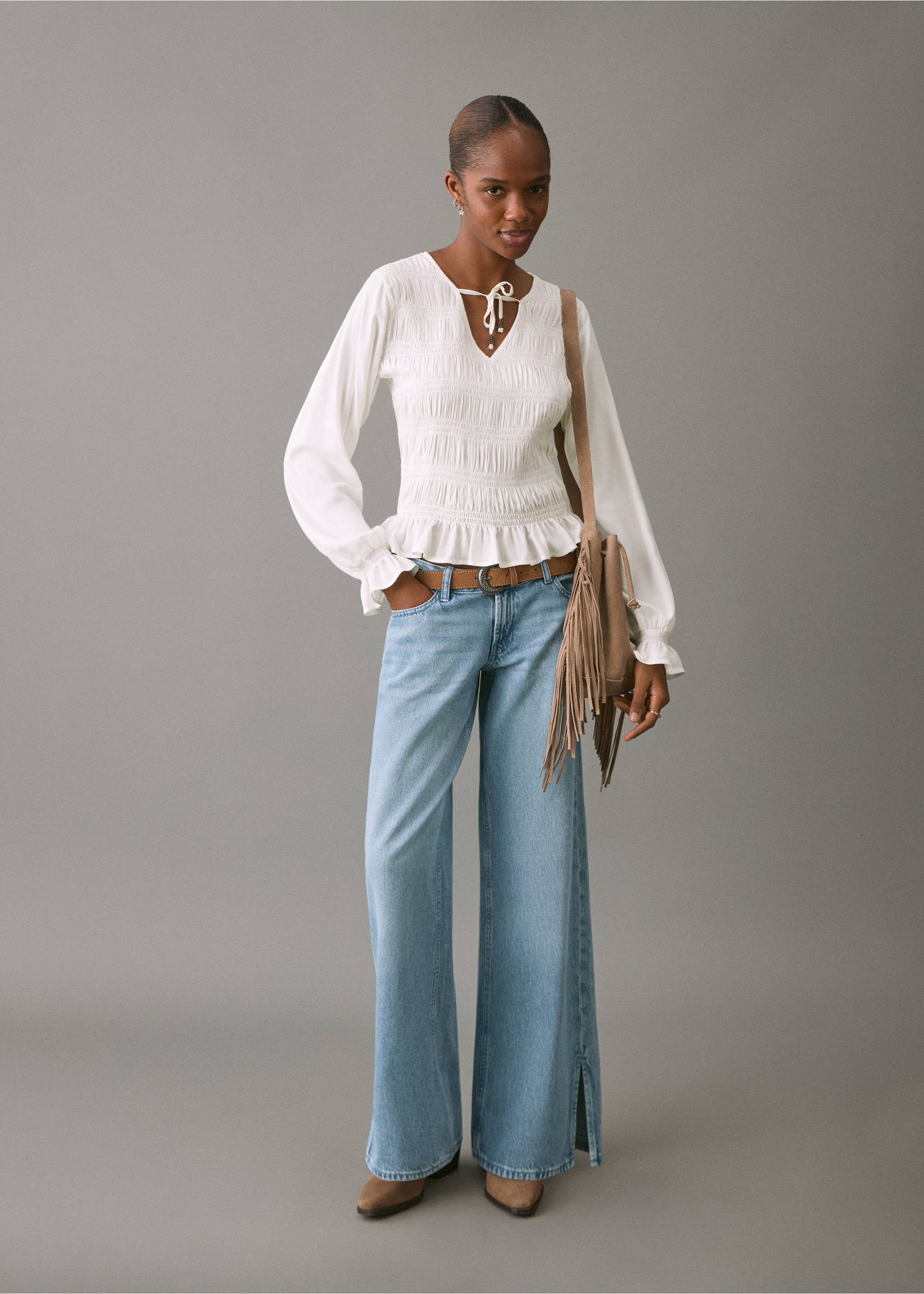 Ruched blouse with ruffles - General plane, Off White. Ref: 27091220-00.