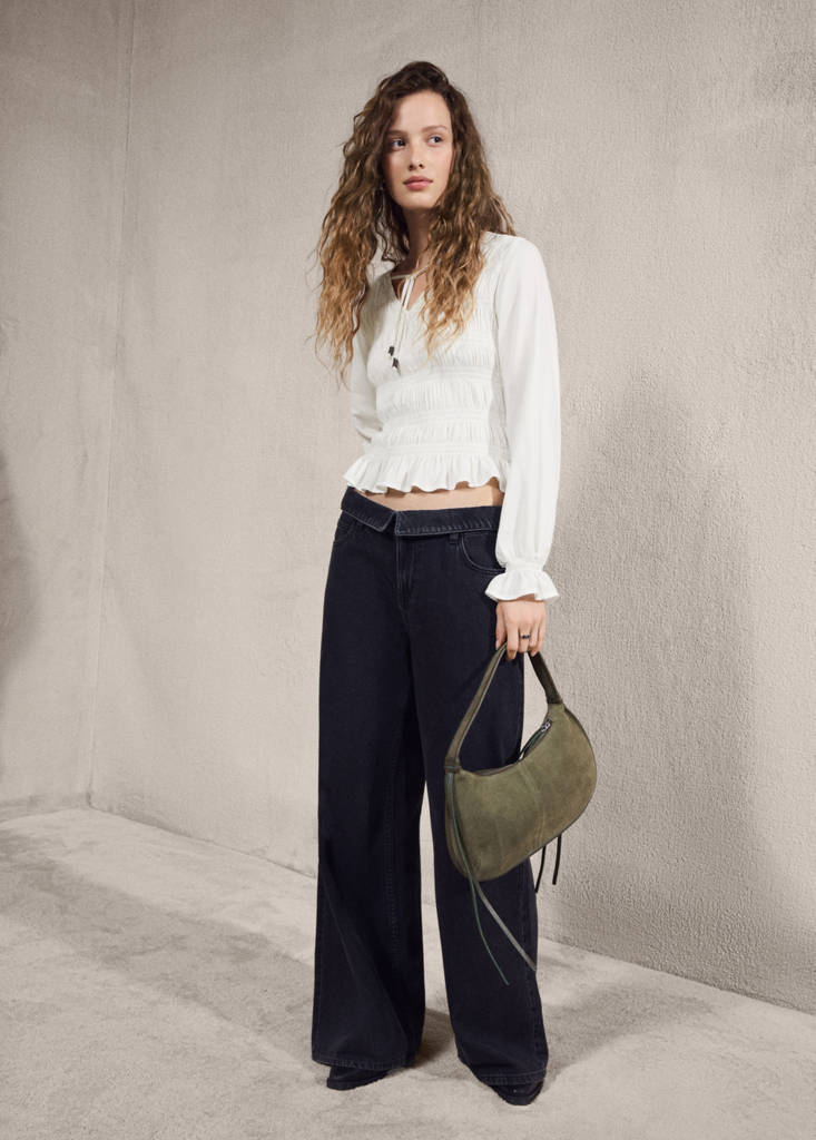 Ruched blouse with ruffles — Off White