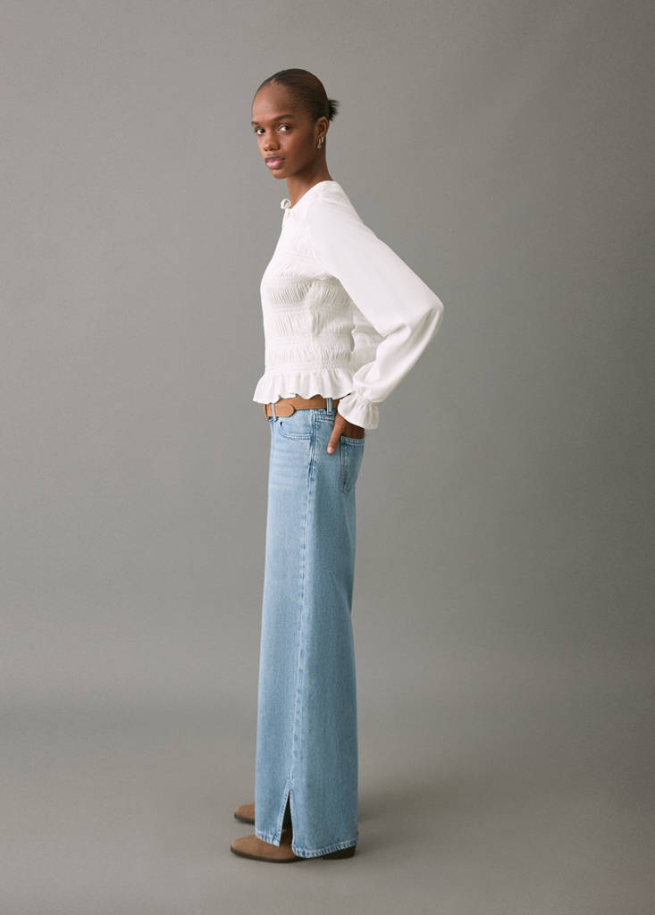 Ruched blouse with ruffles — Off White