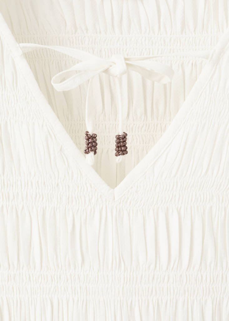 Ruched blouse with ruffles — Off White