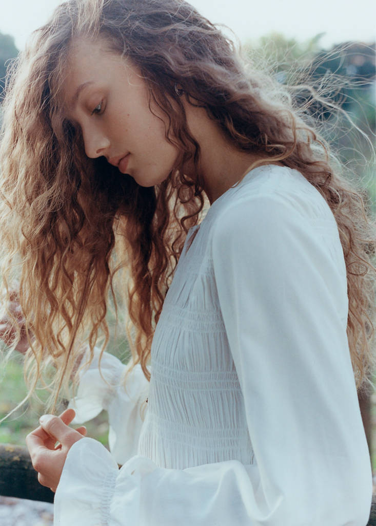 Ruched blouse with ruffles — Off White